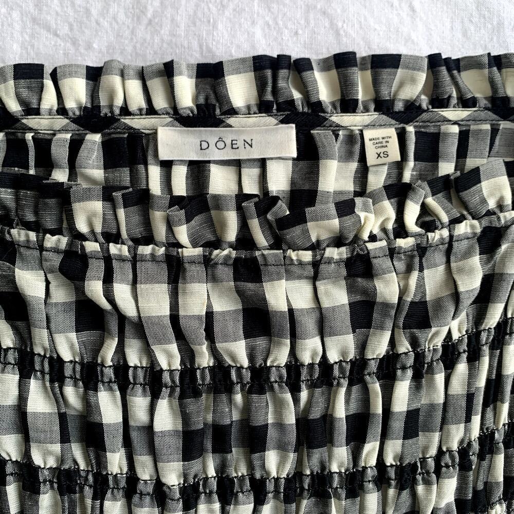 Doen Rizzo Linen Smocked Boat Neck Short Puff Sleeve Mini Dress Marilyn Gingham - Picture 11 of 16